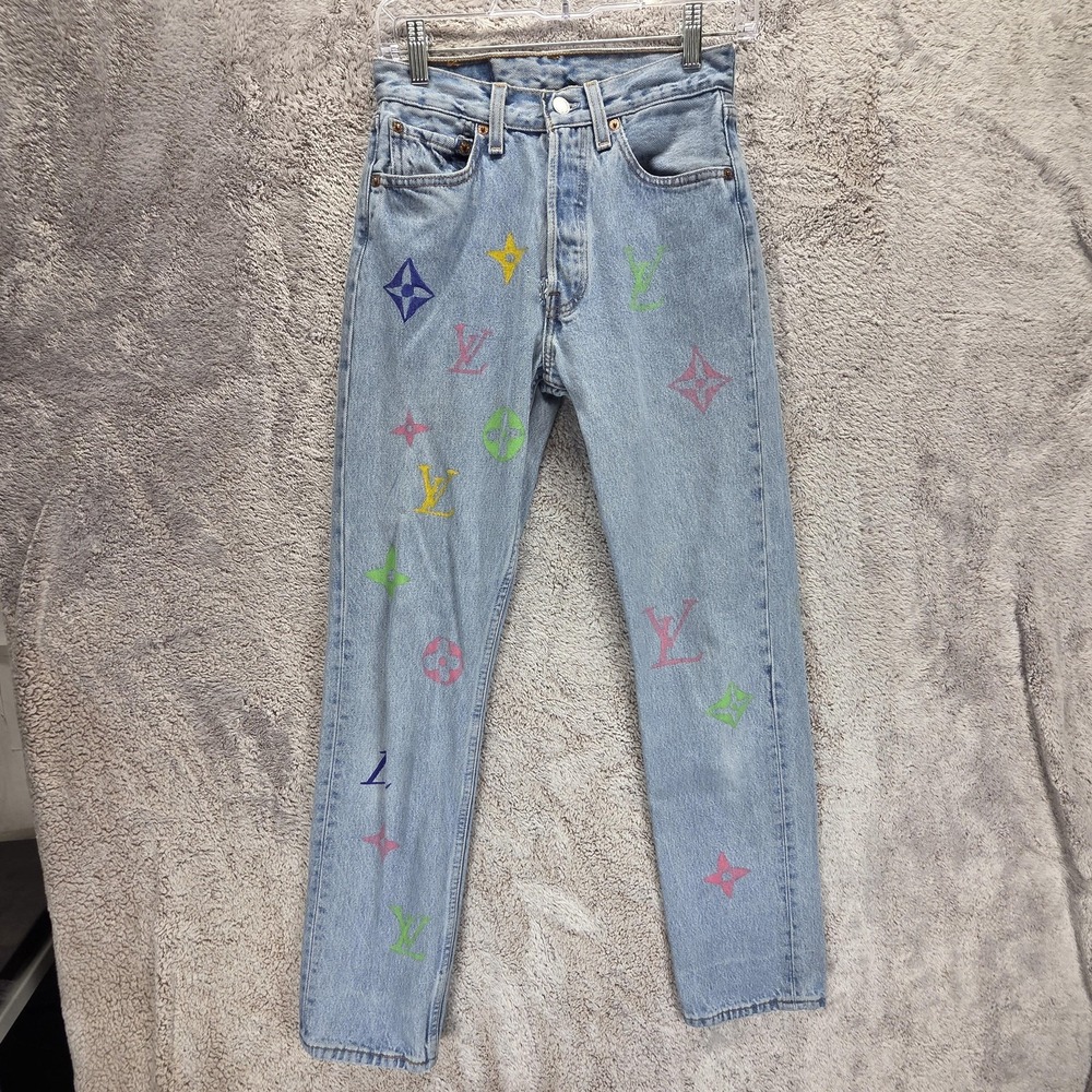 Vintage Levis 501 Jeans Womens Blue Light Wash Made in USA Painted Fits 26x30